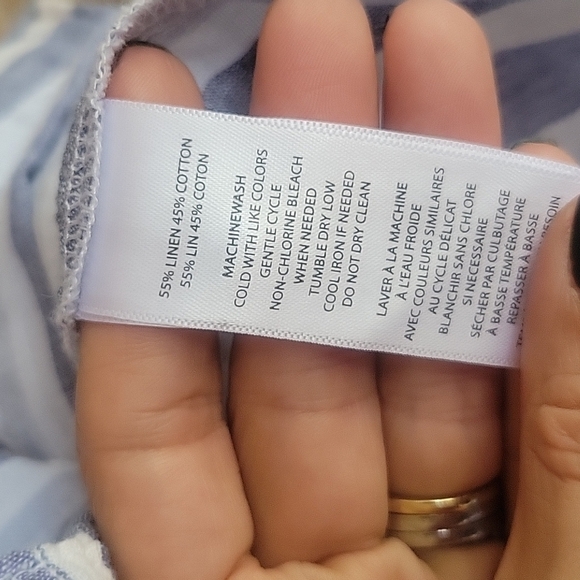 beach lunch lounge Blue and White Striped Linen Blend Button Down Size Small - Picture 3 of 5